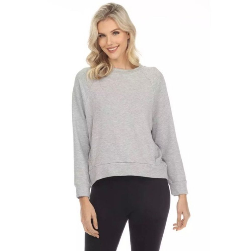 Calme by Johnny Was 3/4 Sleeve Grey Crewneck Pullover Boho Chic NWT Sz M
